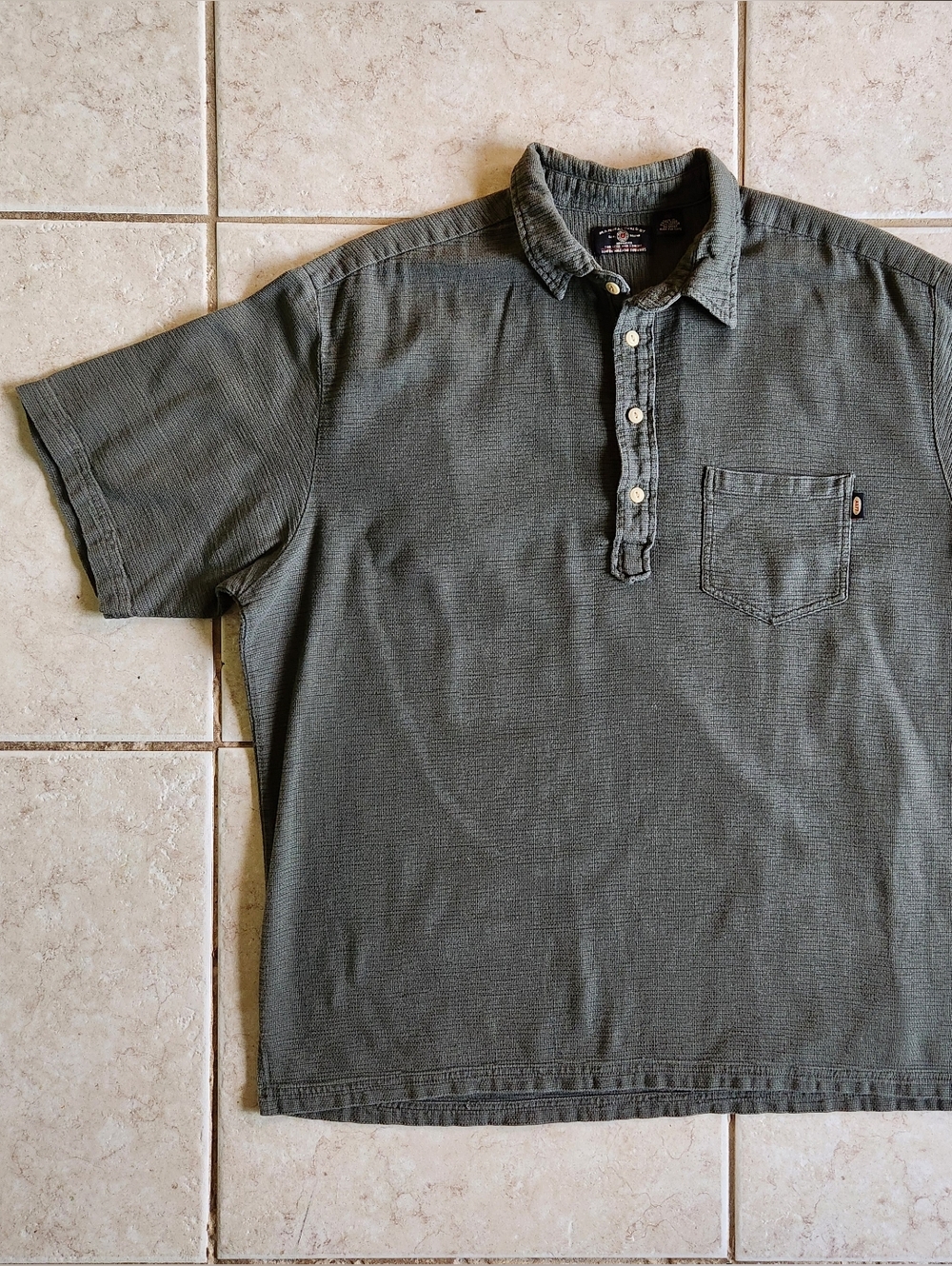 Vintage American Eagle AE77 Textured Henley Polo Shirt XL Olive Green Gorpcore